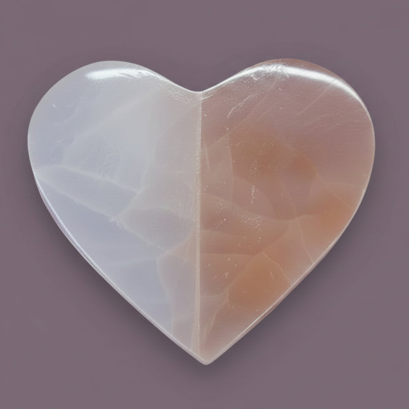 8cm Heart Charging Plate - Selenite/White & Peach