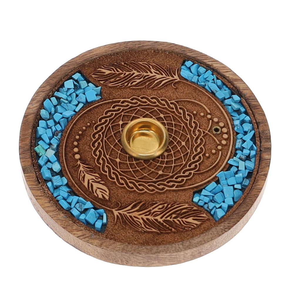 Dream Catcher Turquoise Inlay Wooden Incense Burner 10cm