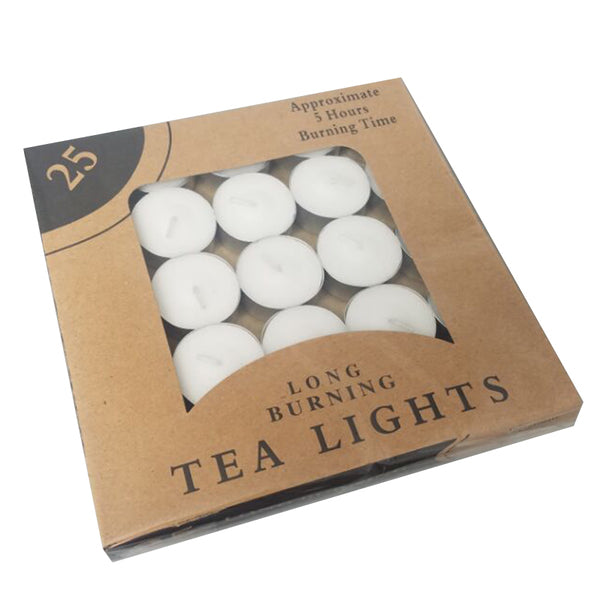 25 Pack - 5 Hour Unscented Tealight Candles