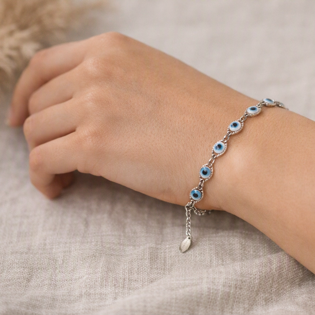 Stainless Steel Evil Eye Bracelet - Silver