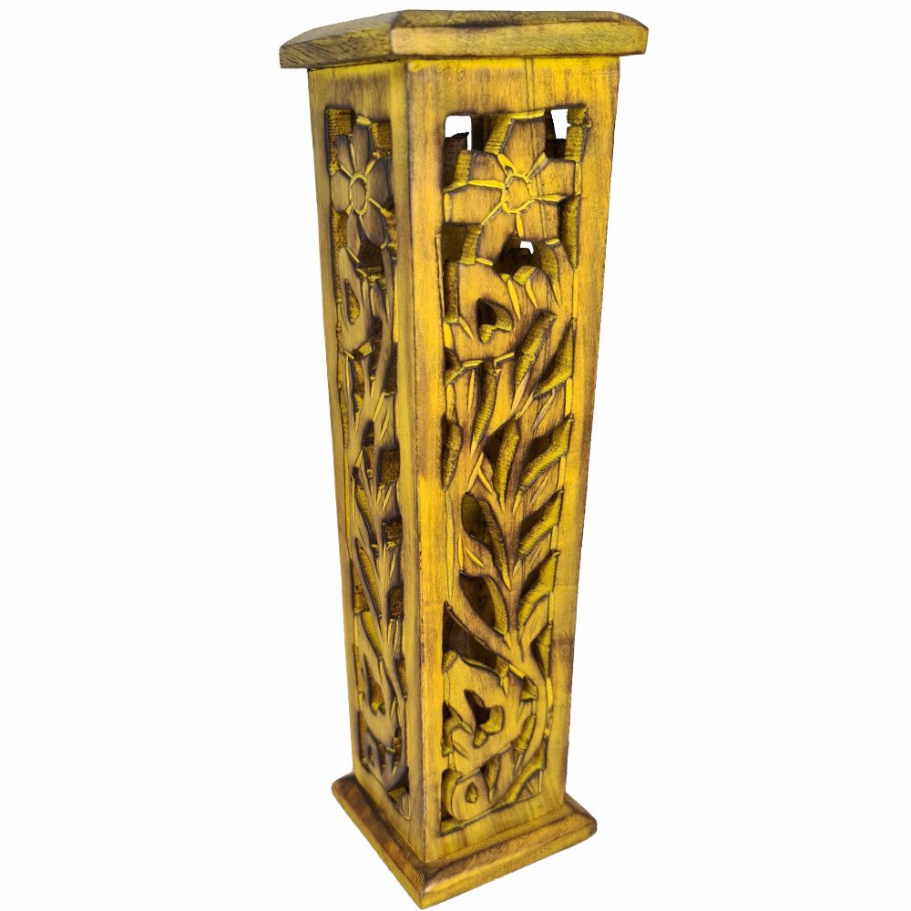 Square Yellow Wooden Incense Tower 30cm