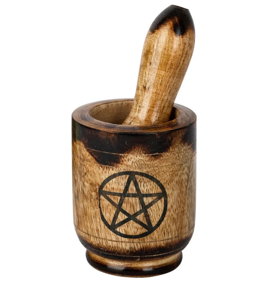 Mortar & Pestle Wooden - Pentacle 8 x11cm