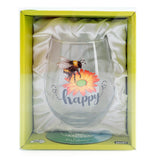 Bee Happy Stemless Wine Glass