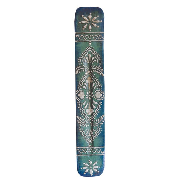 Flat Painted Green Floral Timber Incense Burner