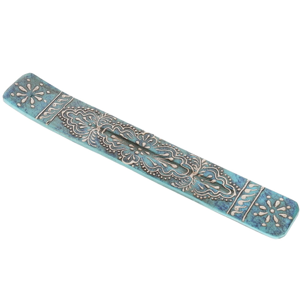 Flat Painted Blue Floral Timber Incense Burner