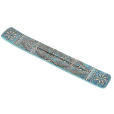 Flat Painted Blue Floral Timber Incense Burner