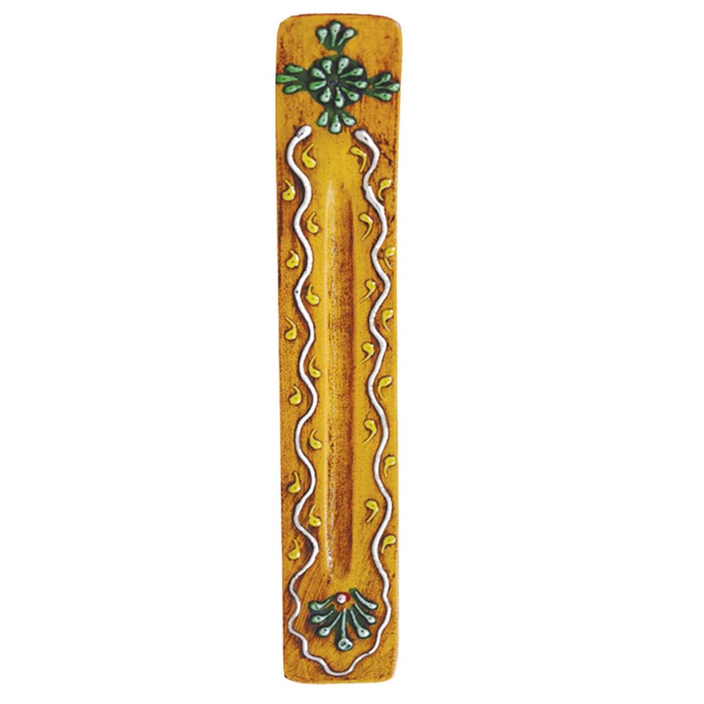 Flat Painted Yellow Floral Timber Incense Burner