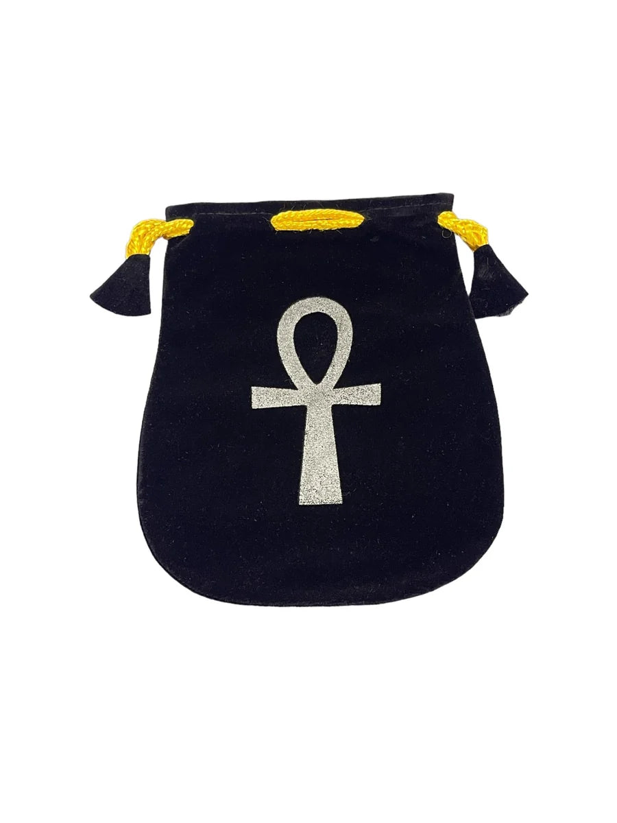 Ankh Print Velvet Pouch 12x13cm
