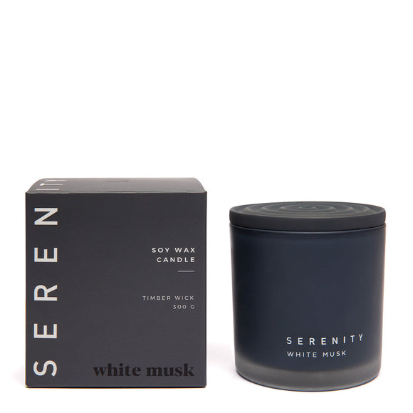 Serenity Candle Timber Wick 300g - White Musk