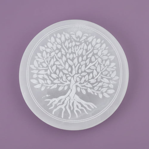 10cm Round Charging Plate - Selenite/Tree of Life