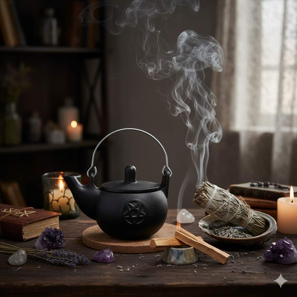 Cauldron w Lid Kettle Cast Iron PENTAGRAM Large 13cm