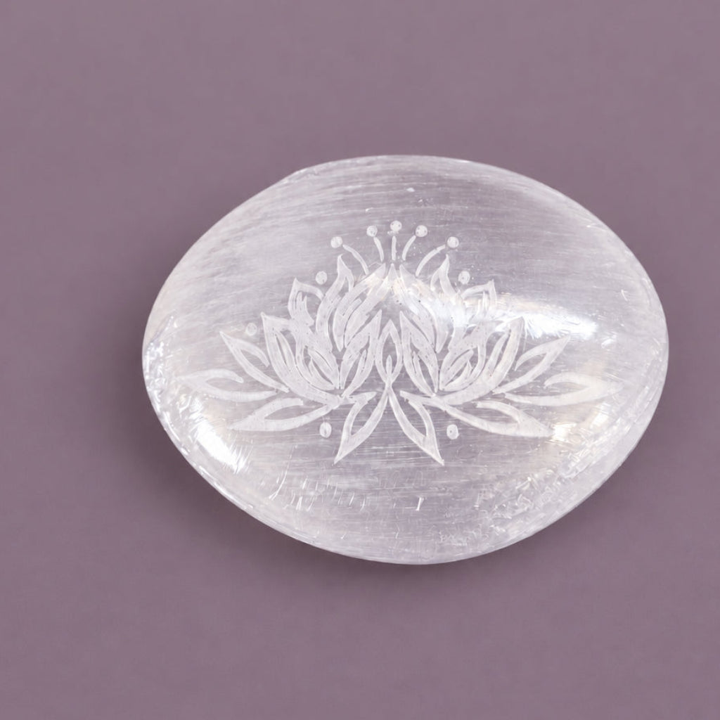 Lotus Selenite Palm Stone