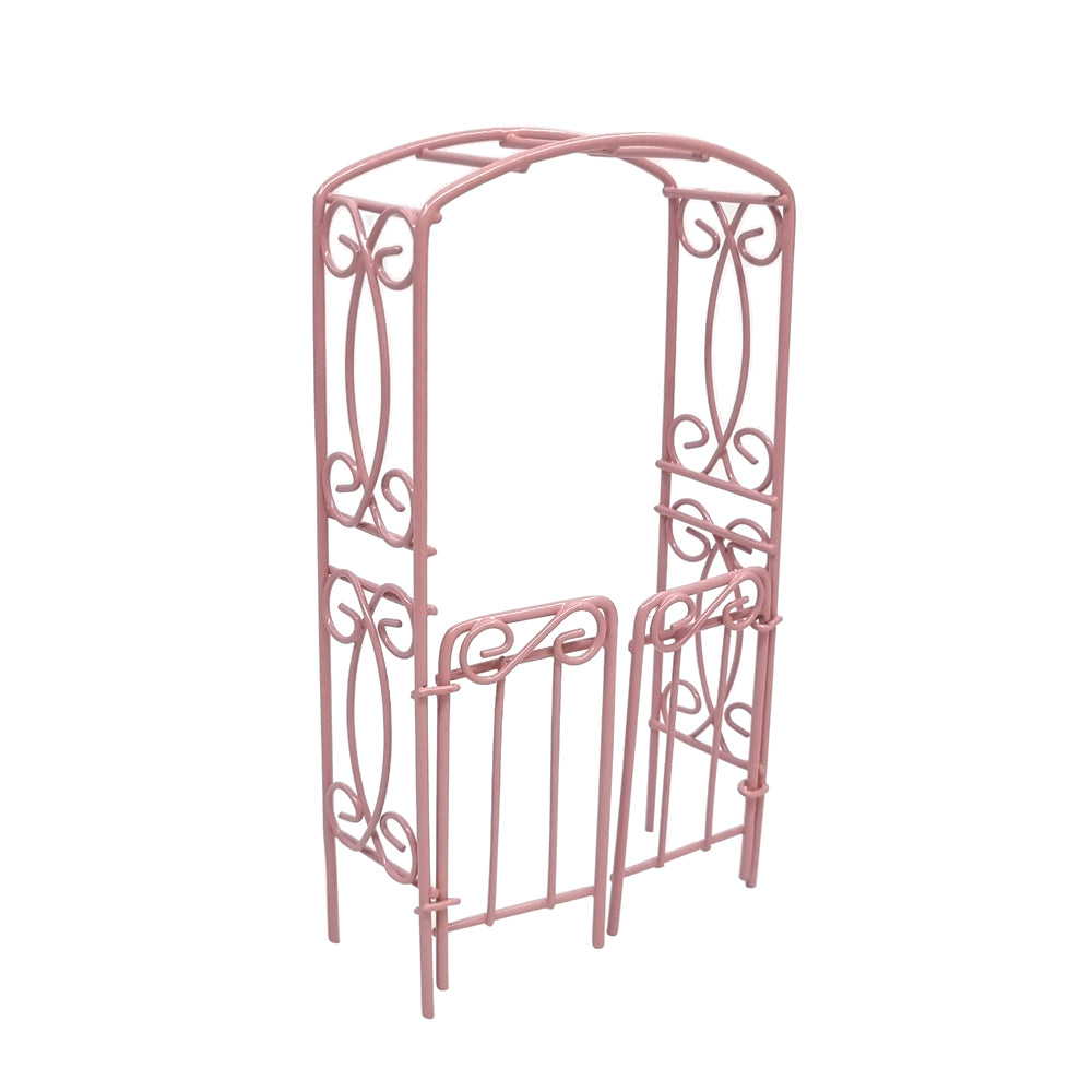 Metal Garden Arbour w/Hinged Gates – Pink