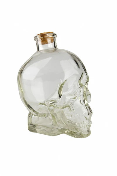 Empty 3D Glass Skull Bottle with Cork