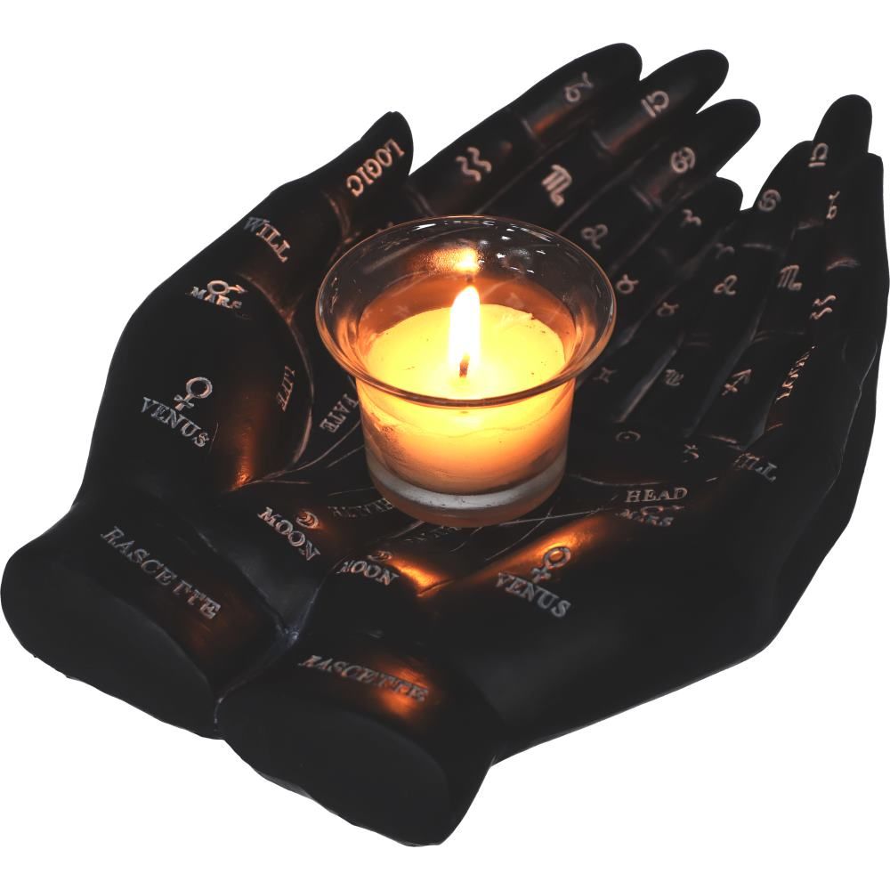 Palmist's Guide Tealight Holder (Black) 22.3cm