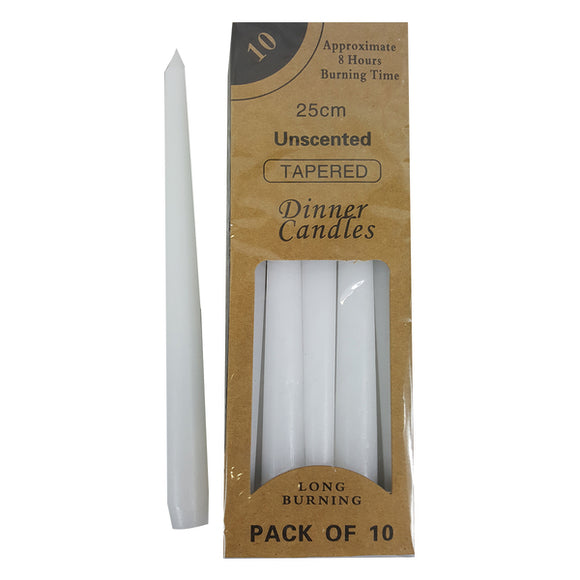White Unscented 25cm Tapered Taper Candles