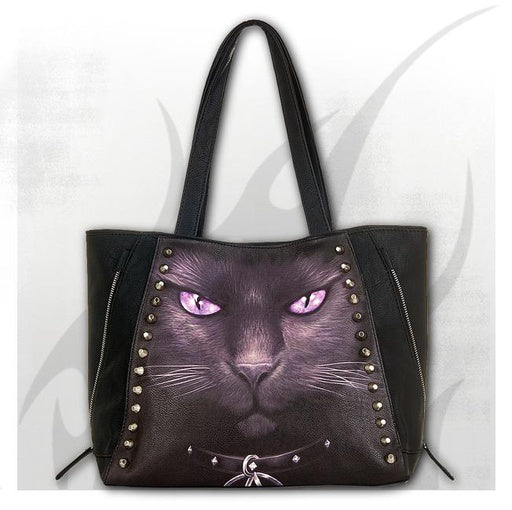 Spiral Direct BLACK CAT - Tote Bag - Top quality PU Leather Studded