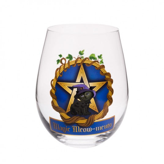 Black Cat Pentacle Stemless Wine Glass