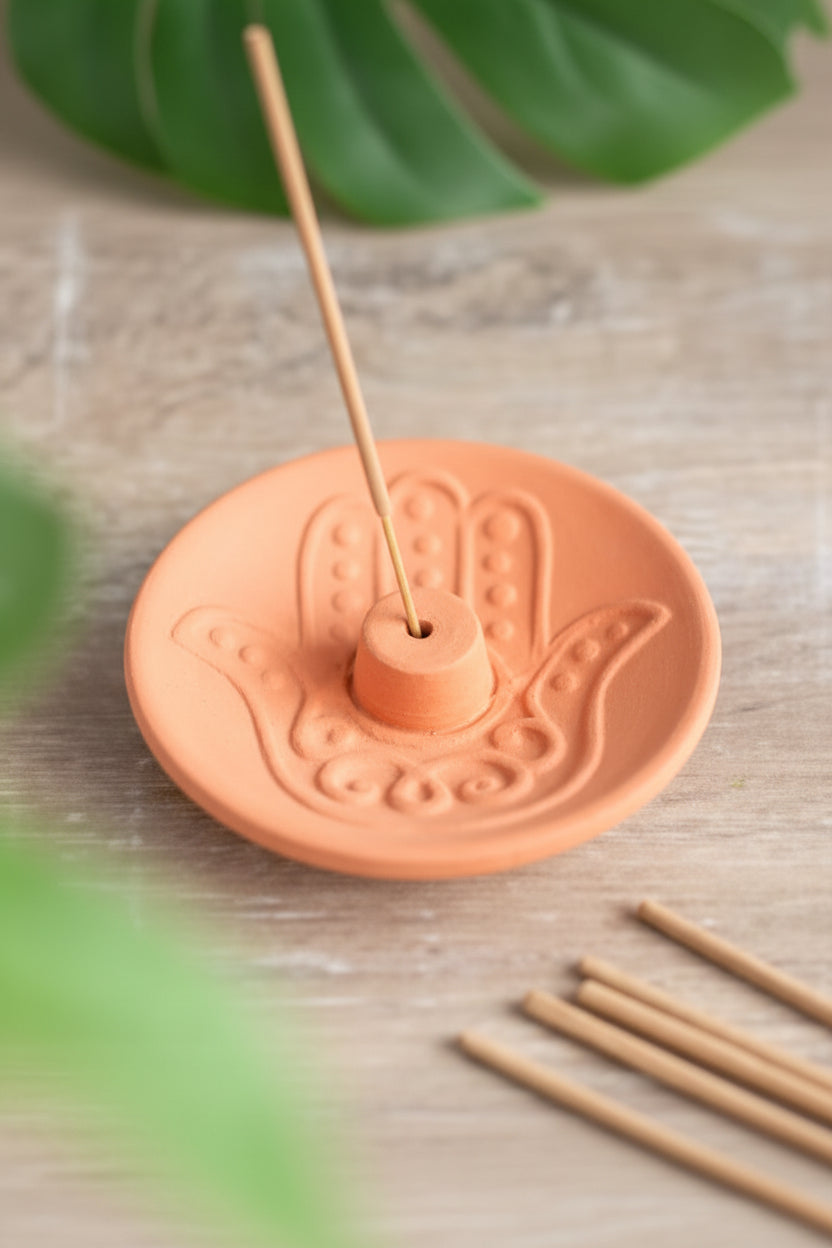 Hamsa Terracotta Incense Plate