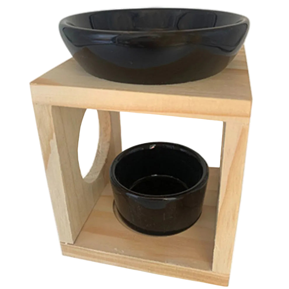 Black Ceramic & Natural Timber Oil Burner