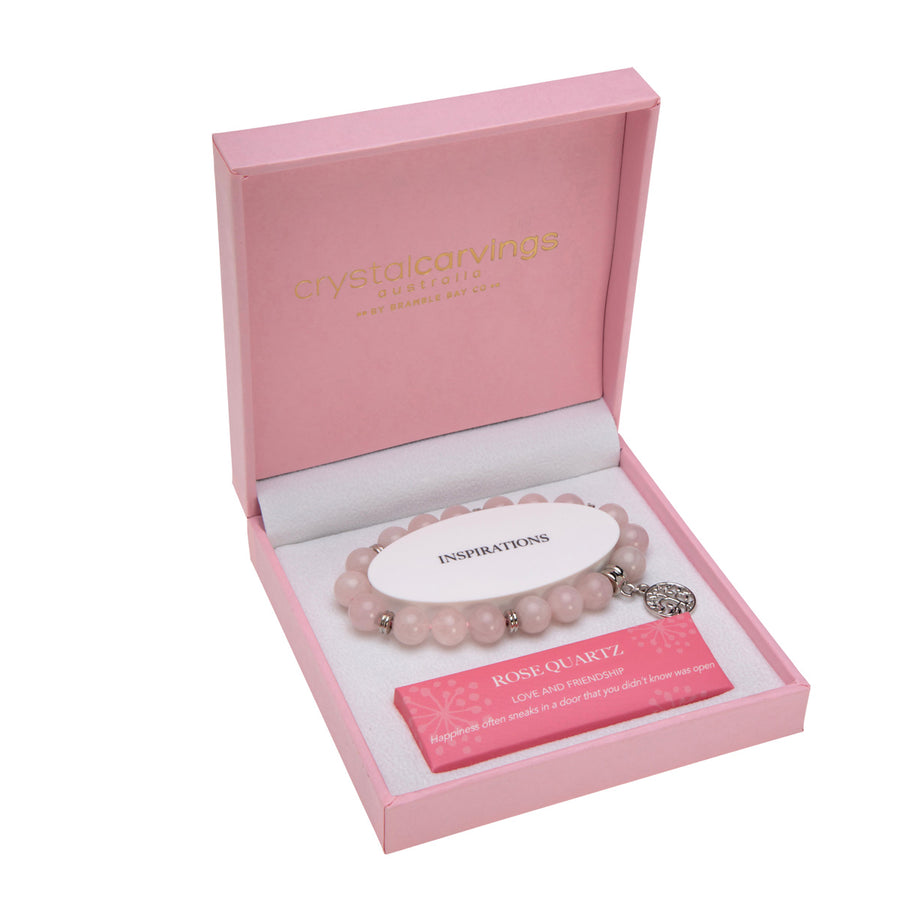 Crystal Carvings Bracelet - Rose Quartz Pink Box