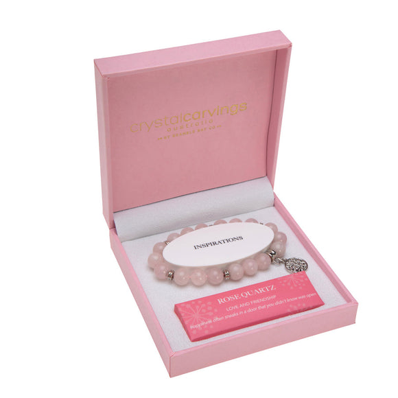 Rose Quartz Tree of Life Inspiration Boxed Charm Bracelet - Pink Box