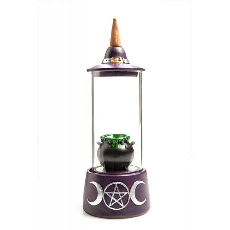 Witches Cauldron Glass Case LED Backflow Incense Burner