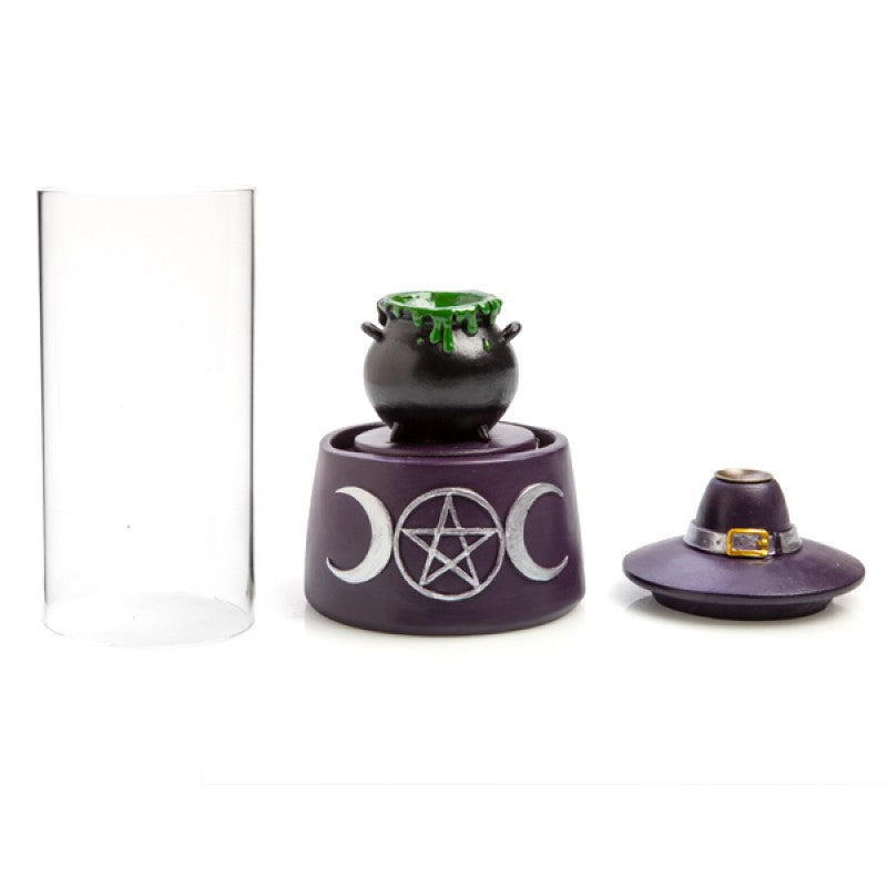 Witches Cauldron Glass Case LED Backflow Incense Burner