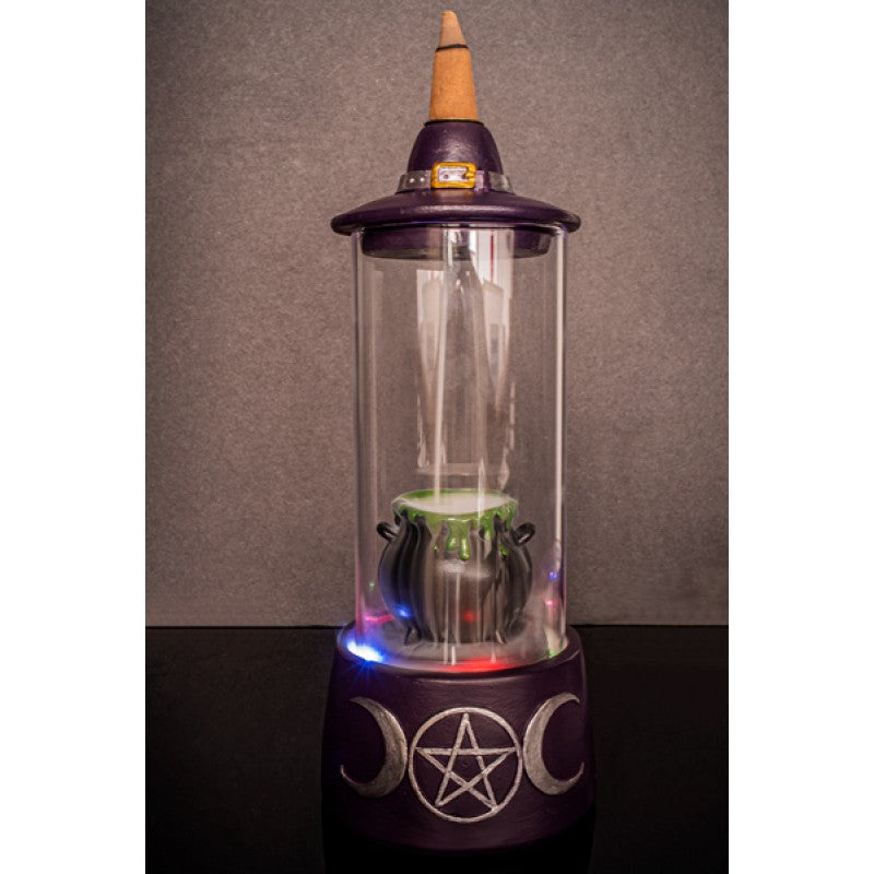 Witches Cauldron Glass Case LED Backflow Incense Burner