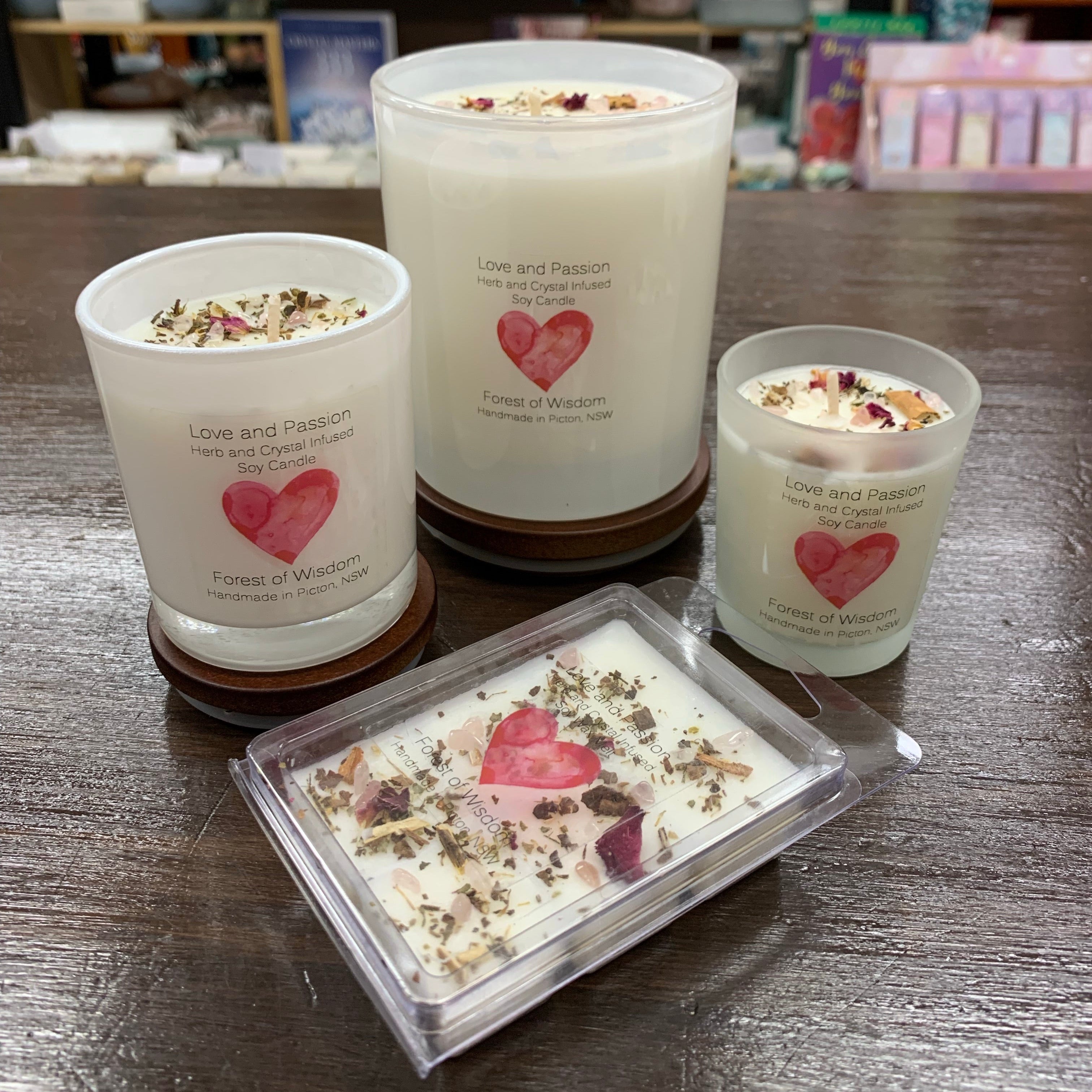 Love and Passion Herb and Crystal Infused Soy Spell Candle