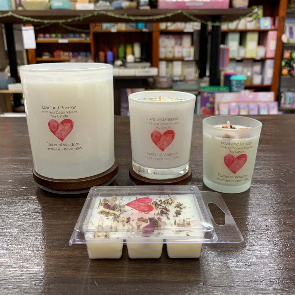 Love and Passion Herb and Crystal Infused Soy Spell Candle