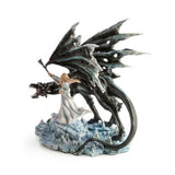 Large Black Dragon With Wizard